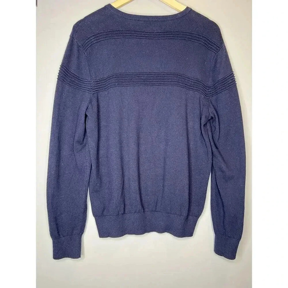 Kenneth Cole Reaction Mens Ribbed Striped V Neck Sweater Pullover Blue Sz Large - Picture 4 of 7